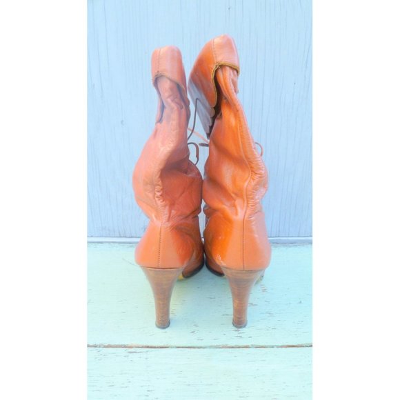 70s rust orange cuffed leather slouchy vintage boot - Picture 3 of 4
